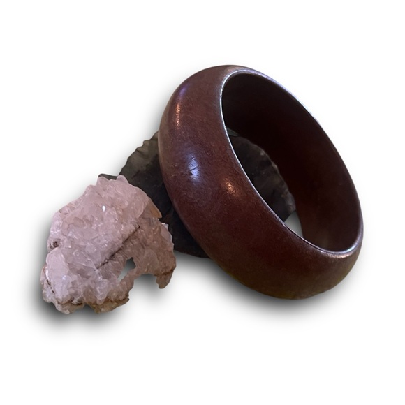 Vintage Jewelry - VTG 70s Brown Wooden Toned Chunky Bangle